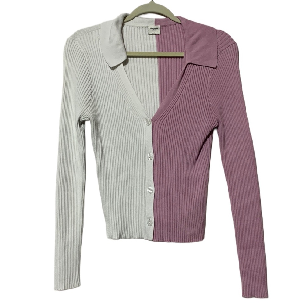 Abercrombie & Fitch Two-Tone Cardigan - White and Purple